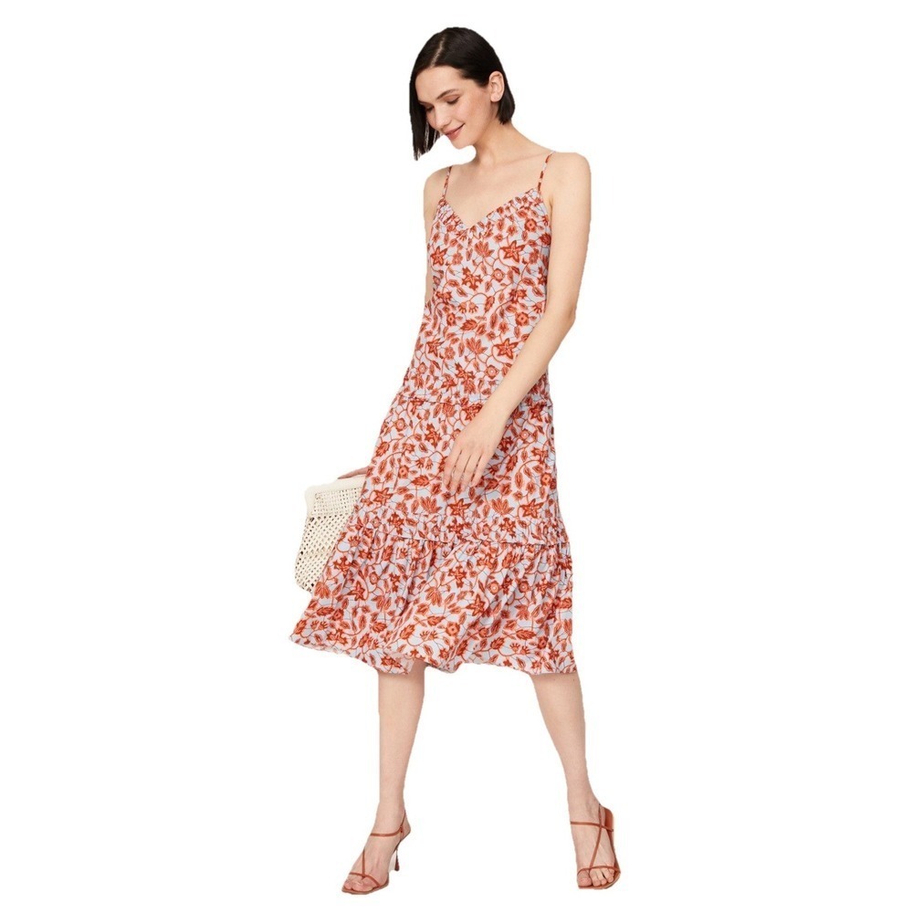 Derek Lam 10 Crosby Floral V-neck Midi Blue & Orange Dress Womens 40 / US 4